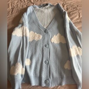 Blue Cloud Patterned Women's Sweater